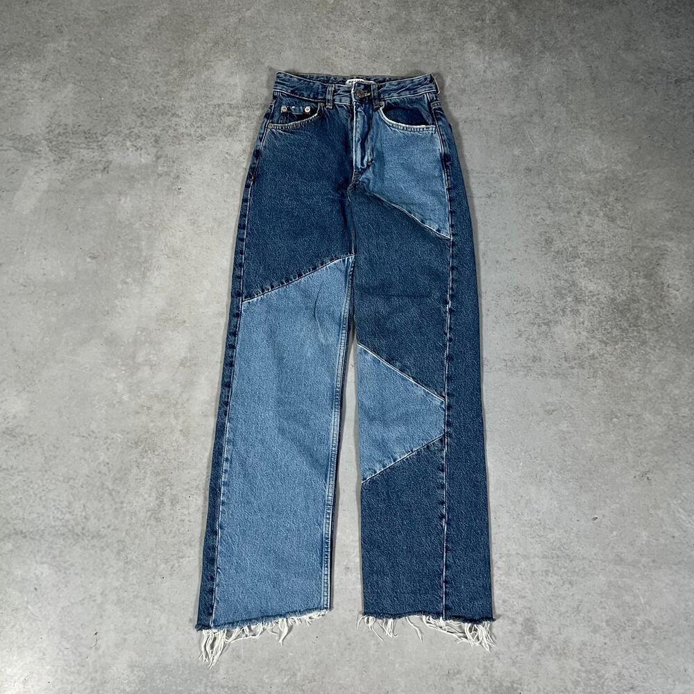 Relaxed Straight High Rise Pull&Bear Patchwork Women’s Denim Baggy Jeans Size 0